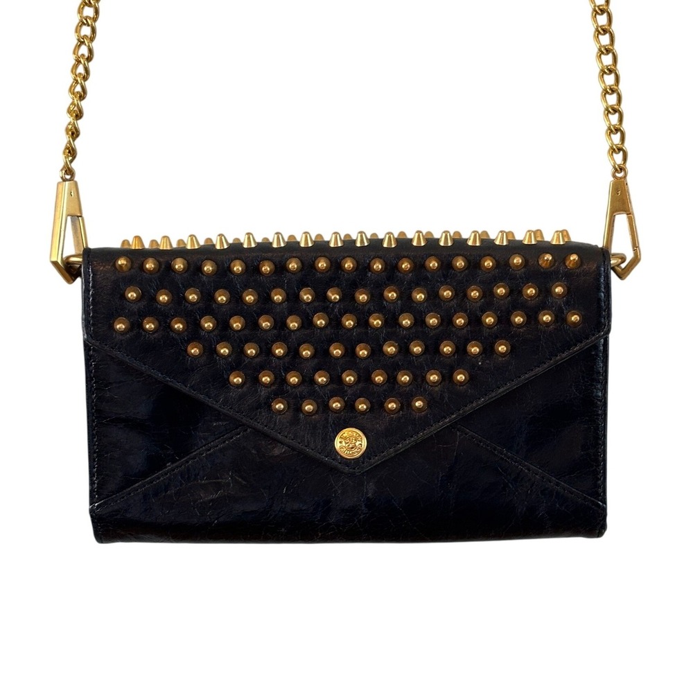 Rebecca Minkoff Crossbody Bag Black Womens OS Studded Leather Gold Chain Strap‎